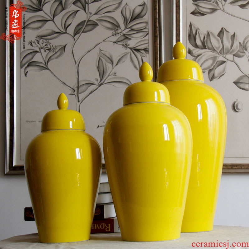 Jingdezhen ceramic vases, POTS single glaze lemon yellow sitting room of Chinese style household soft adornment furnishing articles arranging flowers adorn article