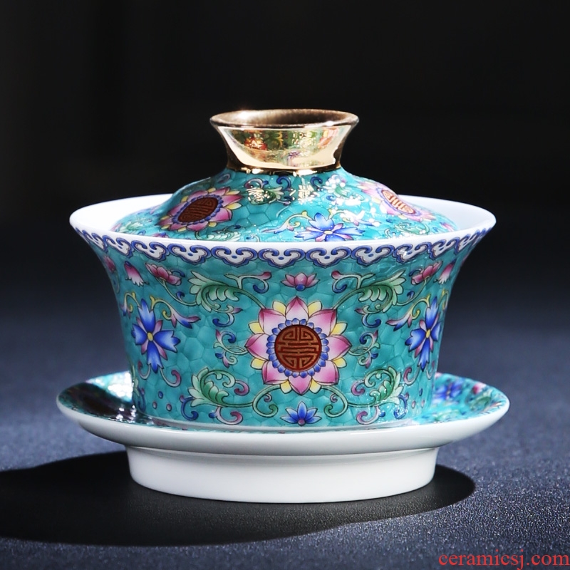 The Product of jingdezhen porcelain remit colored enamel xiangyang spend three to tureen grilled them thin body flower tea Chinese tea bowl