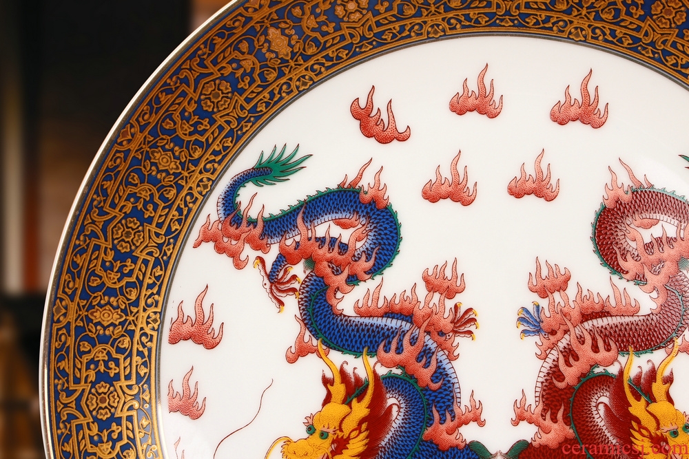 Jingdezhen ceramics key-2 luxury dragon playing bead faceplate hang dish plate Chinese style household decorative furnishing articles
