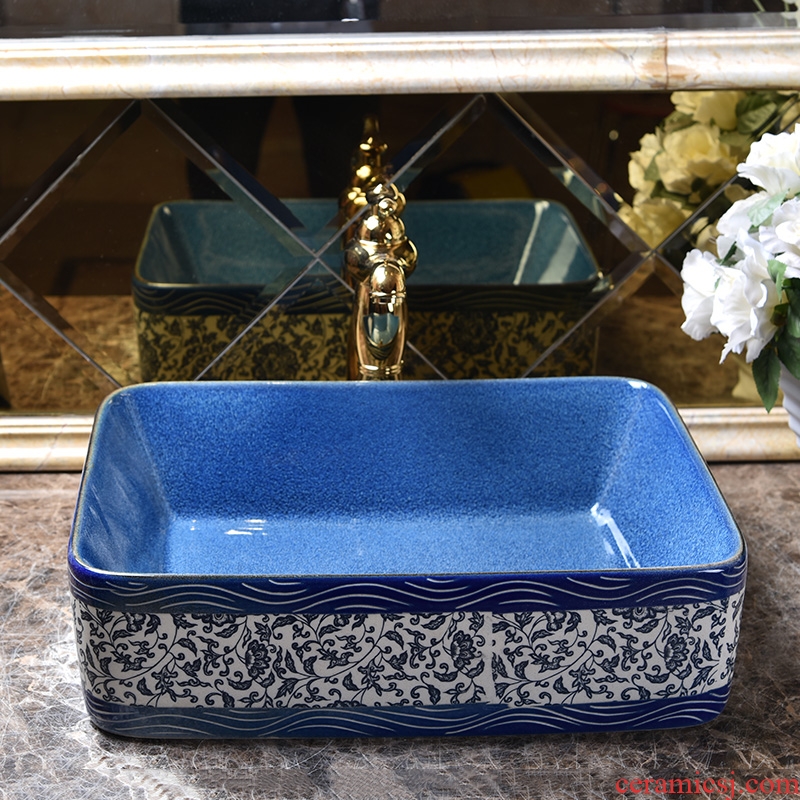 Art basin on its lavatory classical porcelain of jingdezhen ceramic rectangle large wash gargle the sink