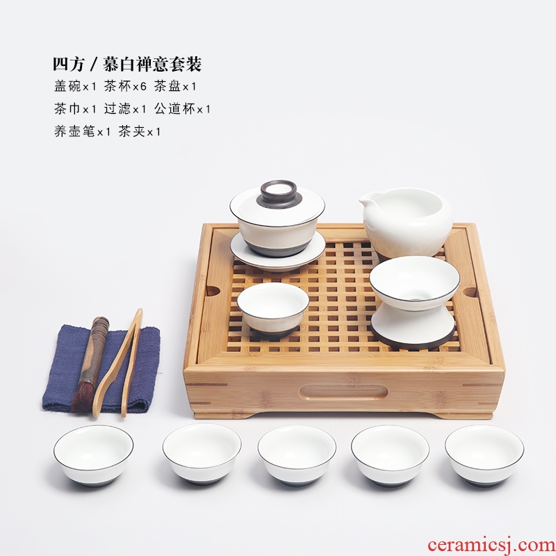 The Product porcelain hui xuan wen zen tea set square bamboo tea tray was kung fu tea set of a complete set of ceramics