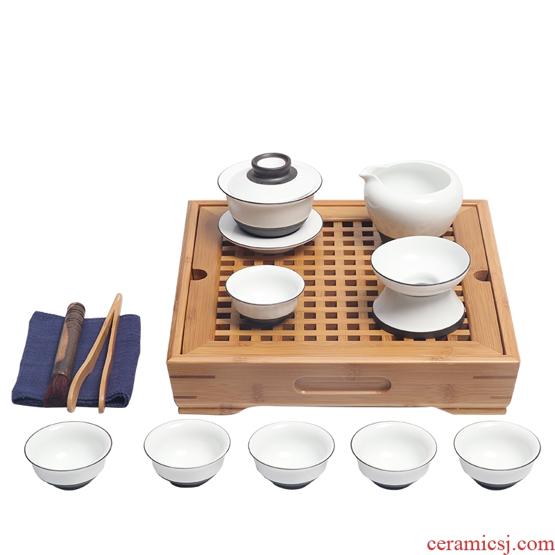 The Product porcelain hui xuan wen zen tea set square bamboo tea tray was kung fu tea set of a complete set of ceramics