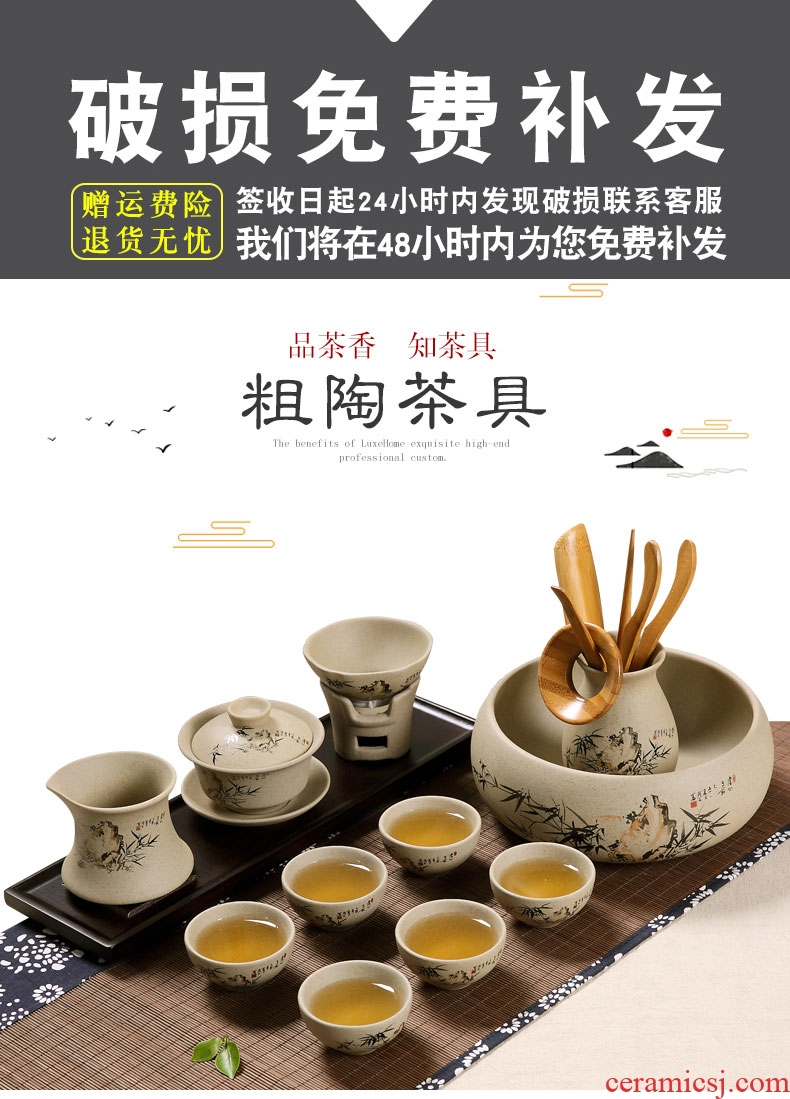 The Home office coarse pottery kung fu tea tea tureen suit ceramic cups of a complete set of earthenware Japanese restoring ancient ways