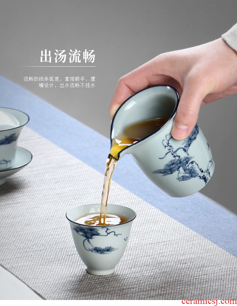 Ultimately responds to jingdezhen antique hand - made kung fu tea set suit household ceramics tureen tea cups of a complete set of simple gift boxes