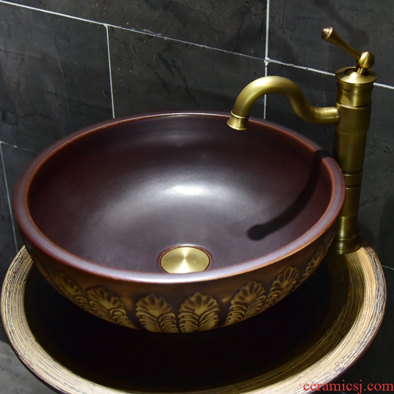 Ceramic basin of pillar type washbasin hand - carved archaize seaweed pillar of small family toilet floor for wash gargle