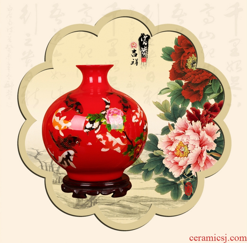 Jingdezhen ceramics gold straw red fish every year China vase modern fashionable Chinese style household decoration