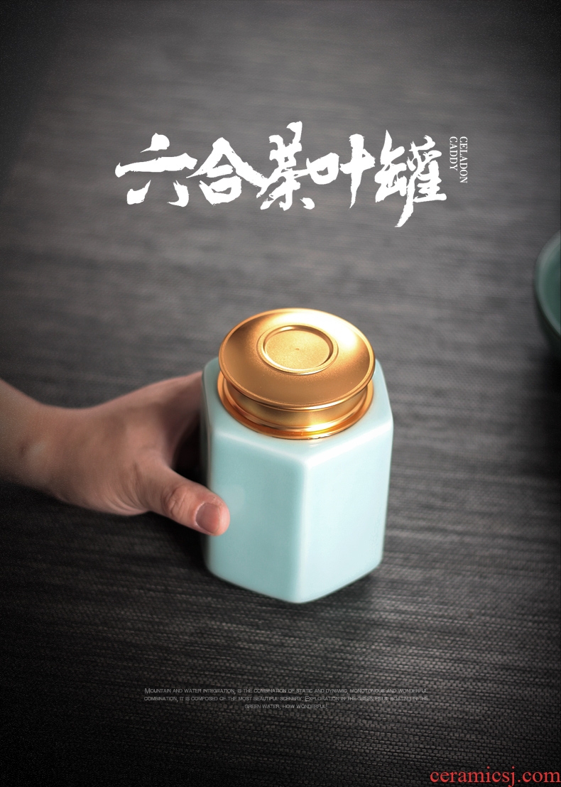 Caddy fixings ceramic seal household storage POTS tea accessories receives POTS sealed storage jar of longquan celadon