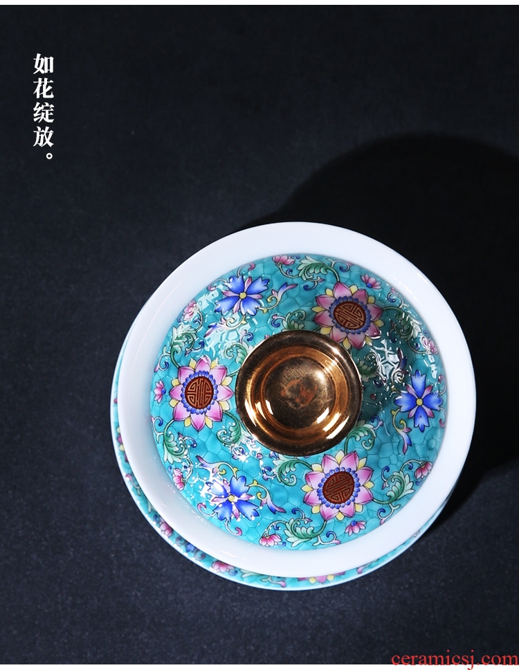 The Product of jingdezhen porcelain remit colored enamel xiangyang spend three to tureen grilled them thin body flower tea Chinese tea bowl