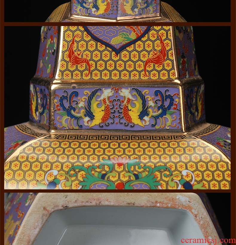 Jingdezhen ceramics enamel vase pastel colored antique furnishing articles the six - party flower vase Chinese art crafts