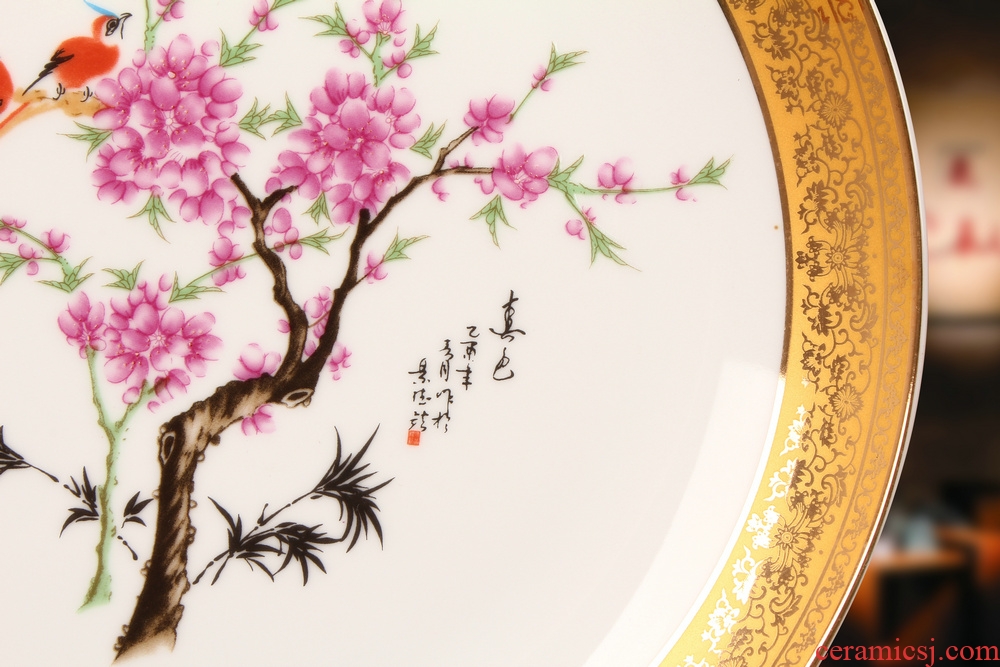 Jingdezhen chinaware paint water points peach blossom put plate faceplate hang dish of modern Chinese style household adornment furnishing articles