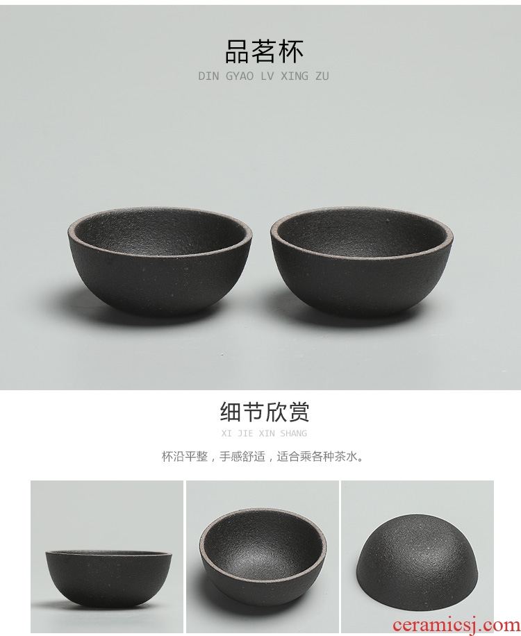 Morning cheung kung fu tea sets coarse pottery Japanese black ceramic tea set travel tea set a pot of tea tray 2 cup gift box