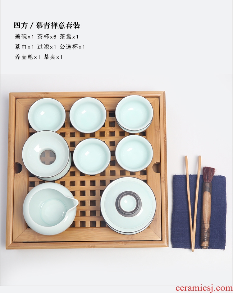 The Product porcelain hui xuan wen zen tea set square bamboo tea tray was kung fu tea set of a complete set of ceramics