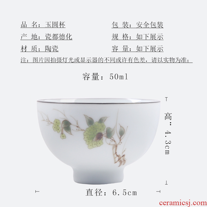 The Product porcelain remit dehua white porcelain jade round cup single ceramic tea cup sample tea cup personal master cup by hand