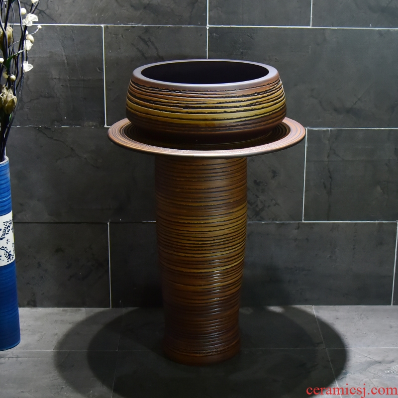 Ceramic basin of pillar type washbasin hand - carved brown circle lines columns of small family toilet floor for wash gargle