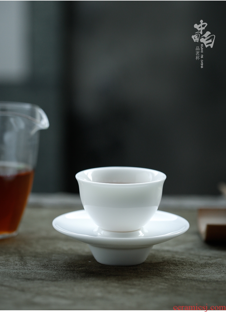 JiaXin dehua white porcelain, kindness with glass ceramic cups master cup personal cup single CPU ningzhi jade sample tea cup