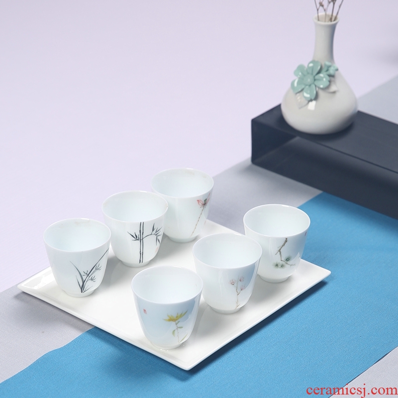 The Product porcelain sink dehua white porcelain ceramic art hand - made fragrance - smelling cup flowers and the plants pure and fresh tea cup manual sample tea cup