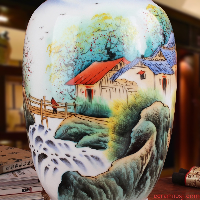 Famous works of hu, jingdezhen ceramics vase upscale collection hand famille rose porcelain bottle furnishing articles mountains