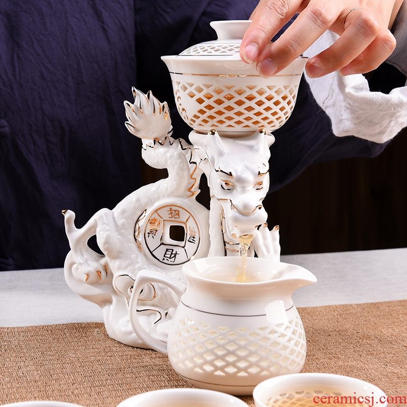 Lazy JiaXin exquisite fully automatic hollow out of a complete set of tea ware ceramic kung fu tea to prevent hot tea set