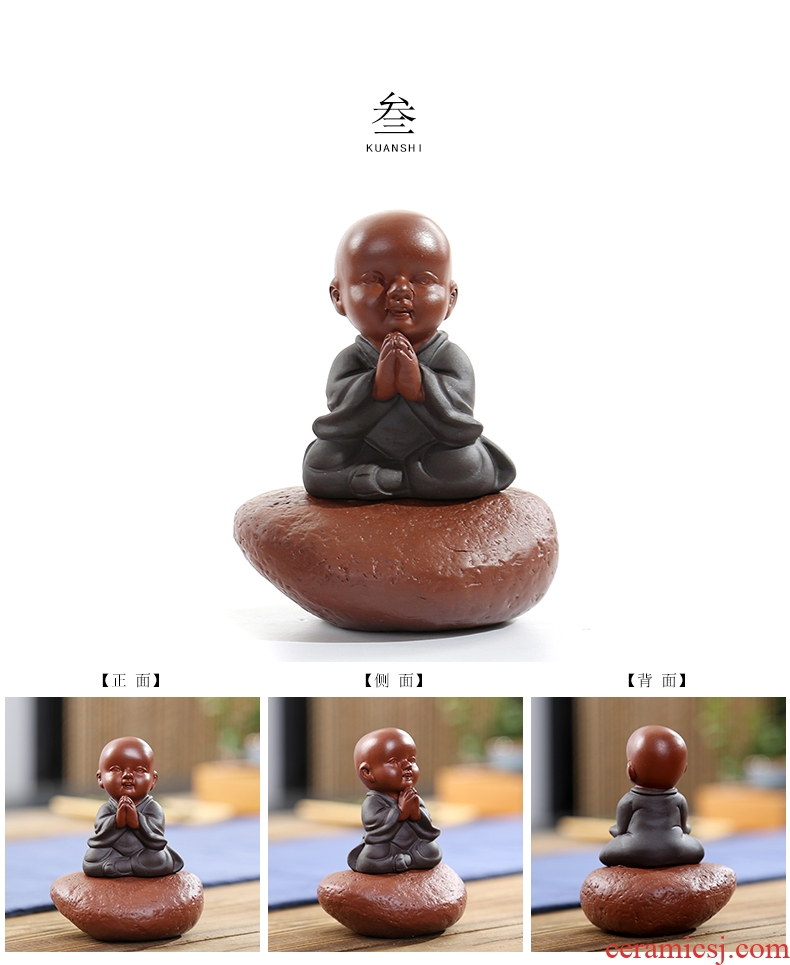 The Product porcelain sink chan, a young monk purple sand tea pet furnishing articles for its ehrs, lovely pig ceramic Buddha kung fu tea accessories