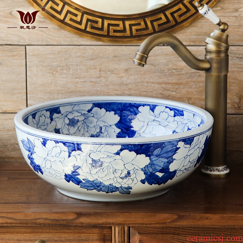 Chinese blue and white porcelain bowl lavatory toilet stage basin of the basin that wash a face restoring ancient ways of archaize sink hand basin