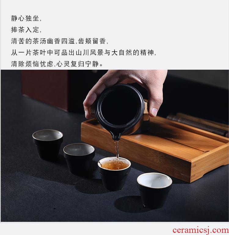 The Product porcelain sink "street" on the pot of business travel ceramic tea set four cups crack cup to carry a pot of tea tray