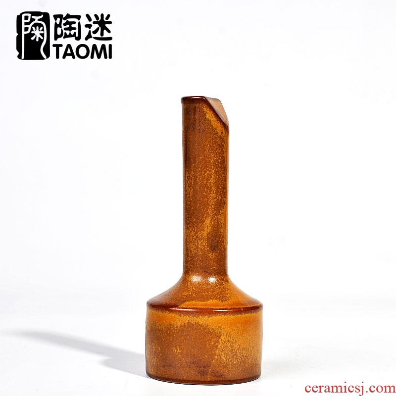 Tao fan coarse pottery vase retro hand Japanese flower ceramic flower implement tea place Chinese pottery floret bottle