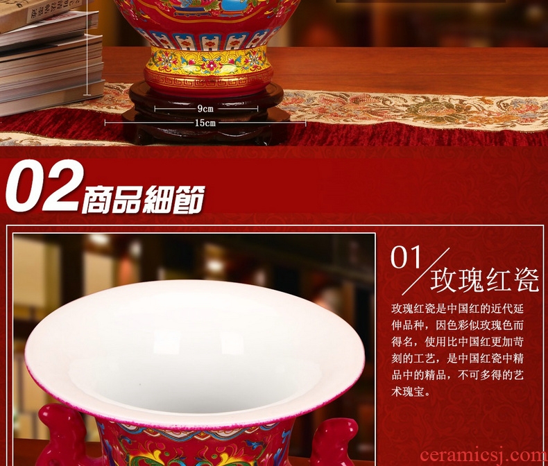 Jingdezhen ceramics glaze crystal Chinese red ears pomegranate flowers vase modern Chinese style adornment furnishing articles