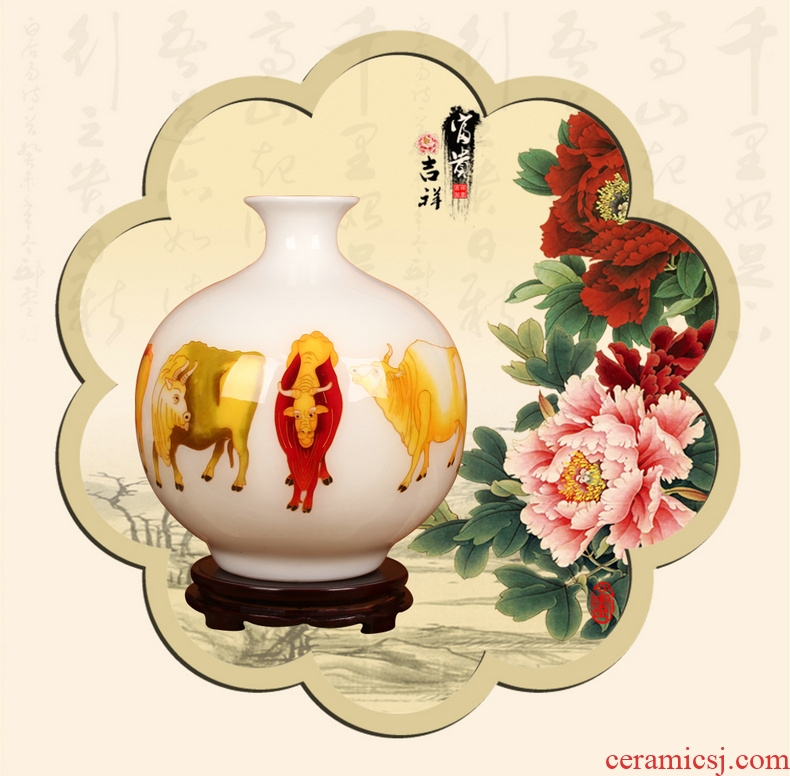 Jingdezhen ceramics vase high - grade gold straw white five NiuTu vases, modern Chinese style household decoration furnishing articles