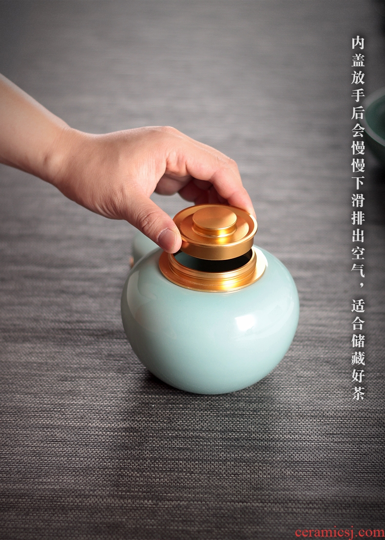 Tea accessories pu 'er Tea as cans ceramic metal household longquan celadon seal pot large caddy fixings POTS