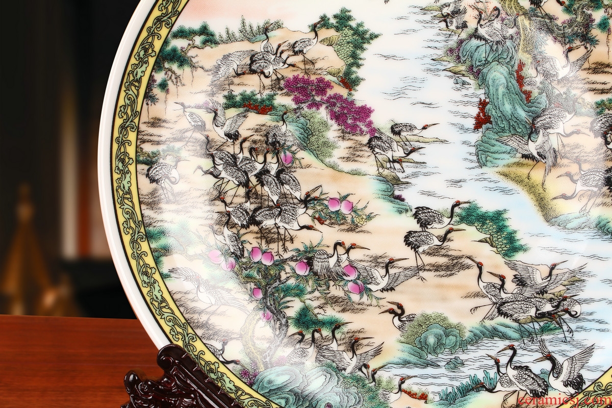 Jingdezhen ceramics powder enamel best crane figure faceplate hang dish of Chinese style household decoration decoration decoration plate