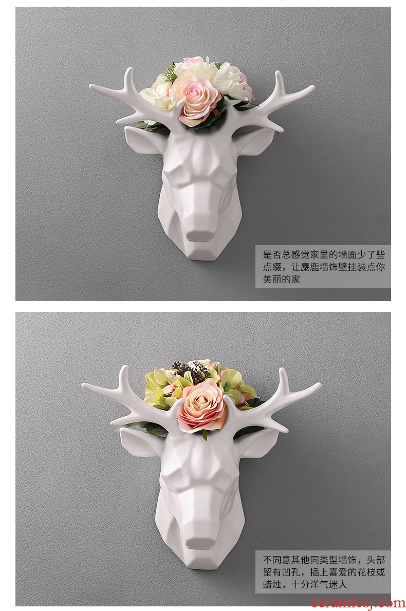 Creative home wall decoration decoration I and contracted deer head hanging of pottery and porcelain brought flowers decorate the sitting room porch flowers on the wall