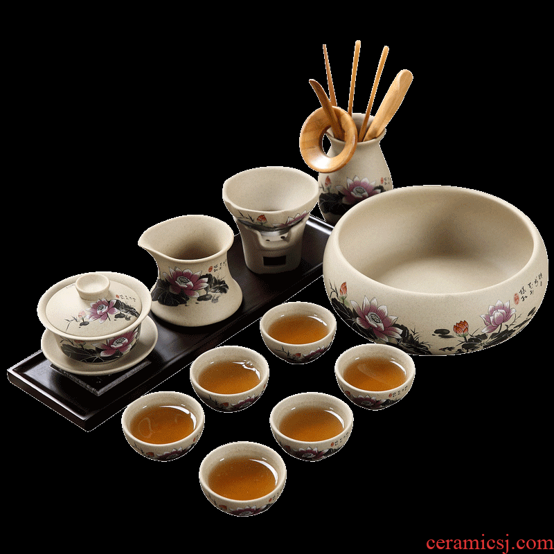 Household coarse pottery kung fu tea tea sets ceramic cups tureen clay Chinese resume work office
