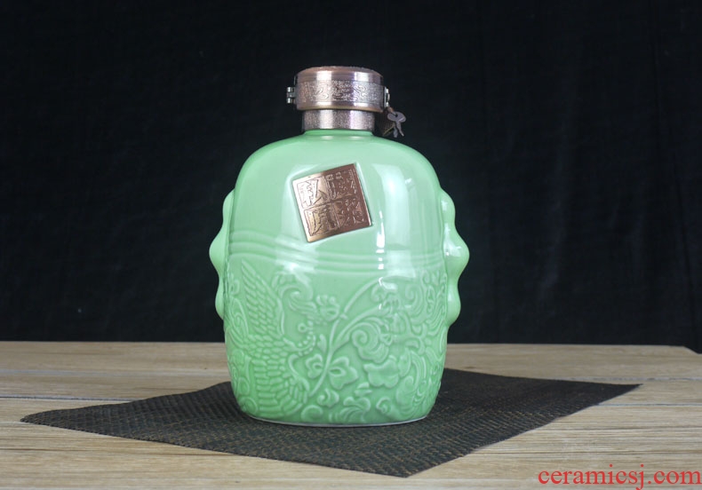 Xin MAO jingdezhen ceramic bottle sealed jar 5 jins of blue glaze storage bottle wine bottle wine bottle is empty