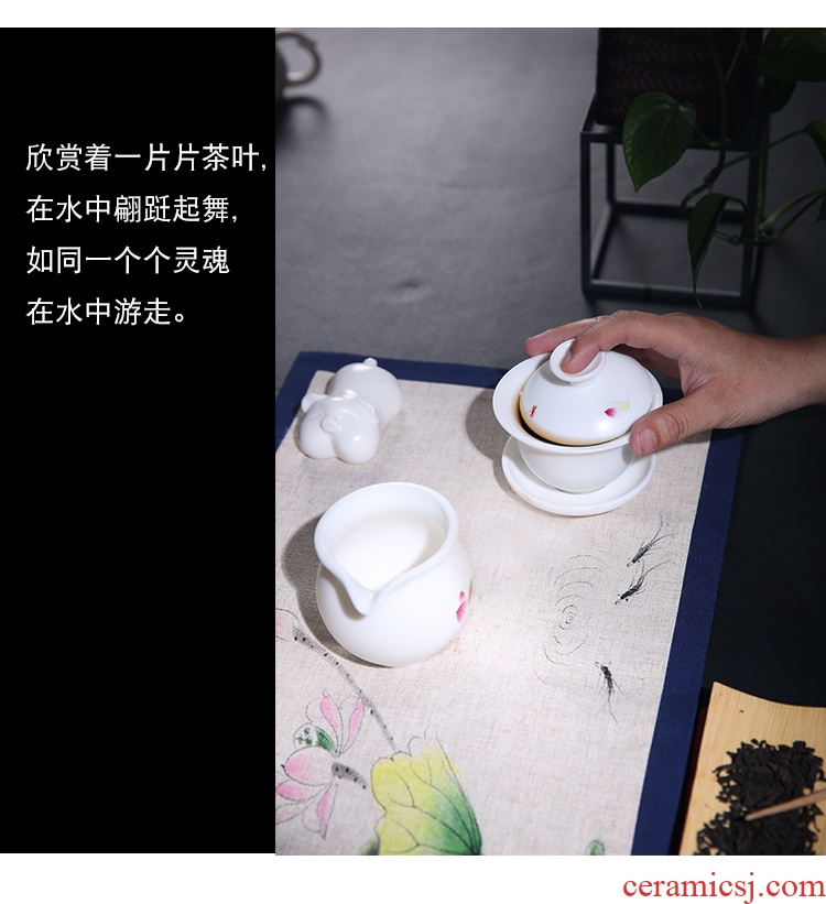 The Product dehua porcelain remit jade built white porcelain lotus rhyme tureen ceramic three mercifully tea tureen tea set