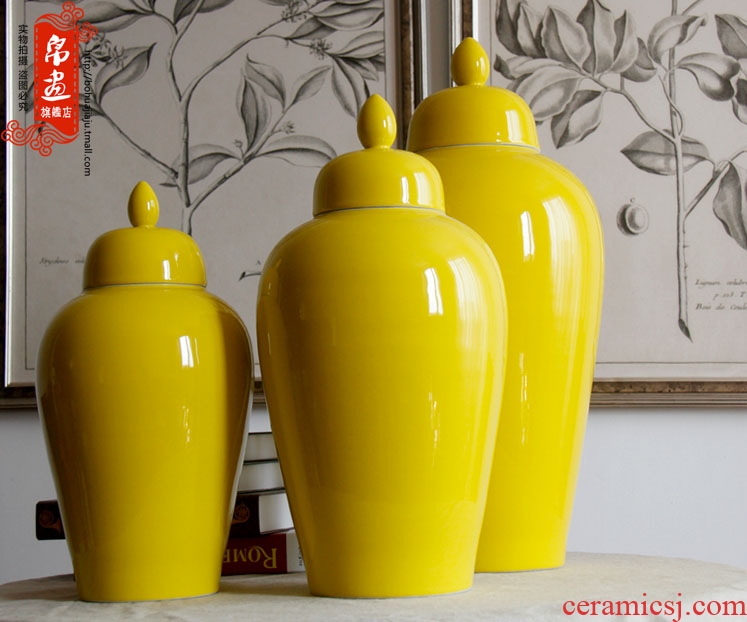Jingdezhen ceramic vases, POTS single glaze lemon yellow sitting room of Chinese style household soft adornment furnishing articles arranging flowers adorn article