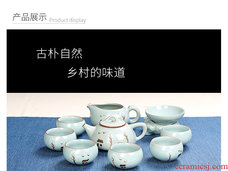 Your up kung fu tea set suits for Your porcelain ceramic teapot teacup of a complete set of domestic cup small open piece of longquan ice crack glaze