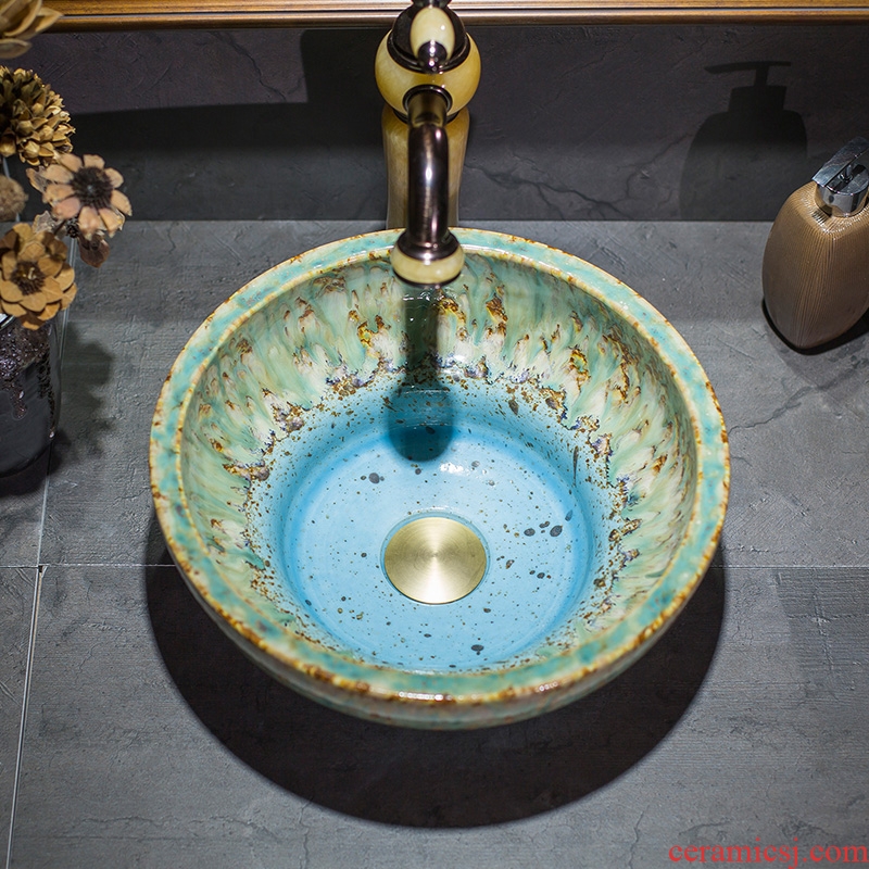 The stage basin small tall foot cup blue glaze jade art basin household lavatory ceramic lavabo small family model basin