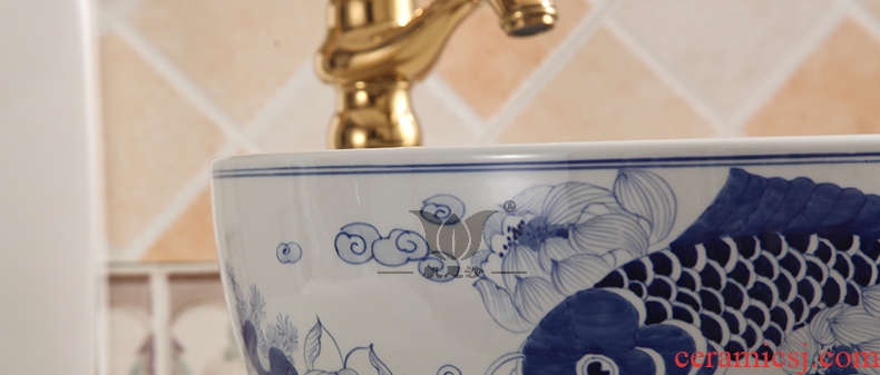 Restoring ancient ways of jingdezhen blue and white porcelain stage basin sink simple stage basin 40 cm round hotel toilet basin
