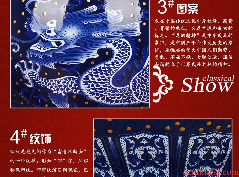 Jingdezhen ceramics high - grade enamel see colour blue and white gold sapphire blue dragon bead flower bottles of modern home decoration furnishing articles