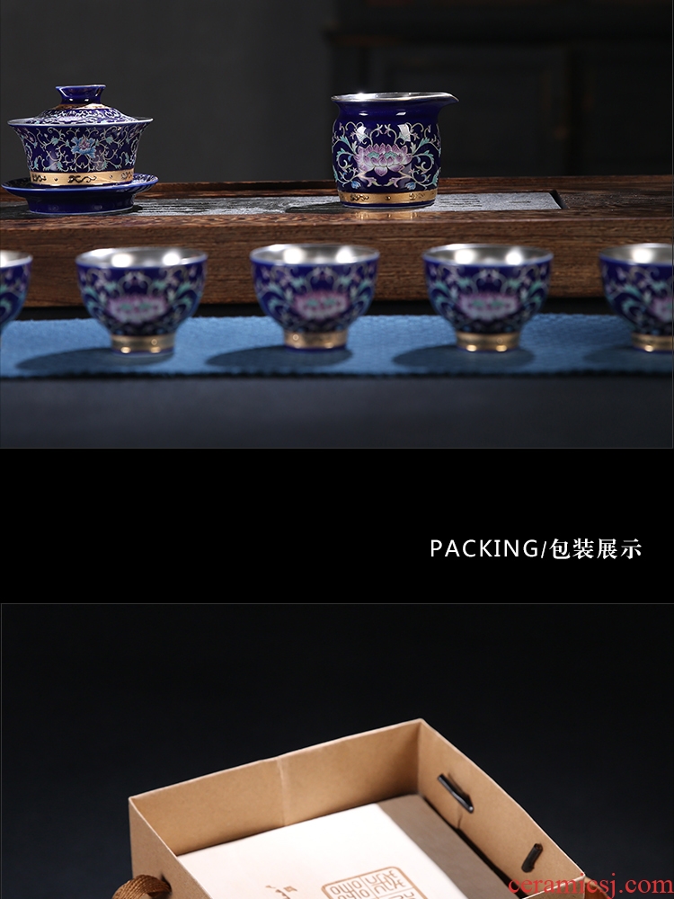 The Product of jingdezhen porcelain remit tasted silver gilding ji grilled blue flower fair keller pastel rolling line hand paint points of tea, tea sets