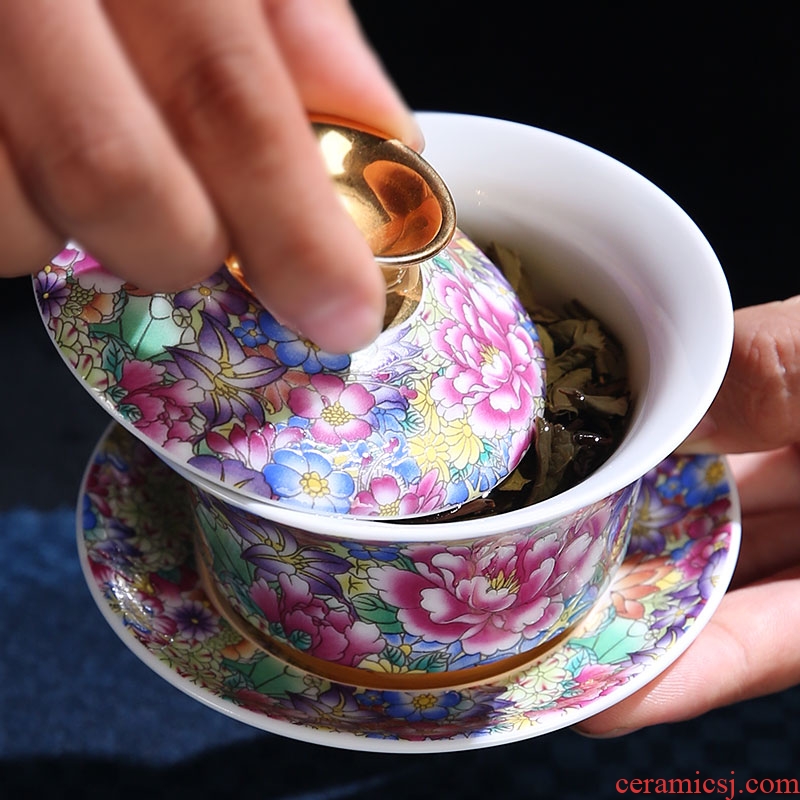 The Product of jingdezhen porcelain remit colored enamel see kung fu tea tea for tea tureen carpet of only three bowls