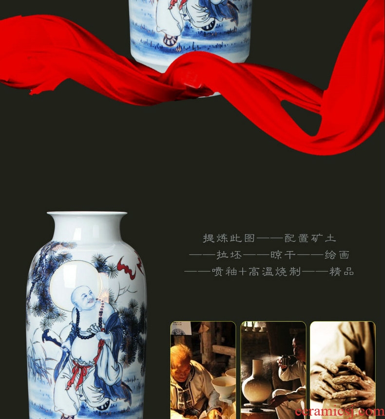 Jingdezhen ceramics vase hand - made paint ocean 's great blessing of blue and white porcelain vase modern household adornment furnishing articles