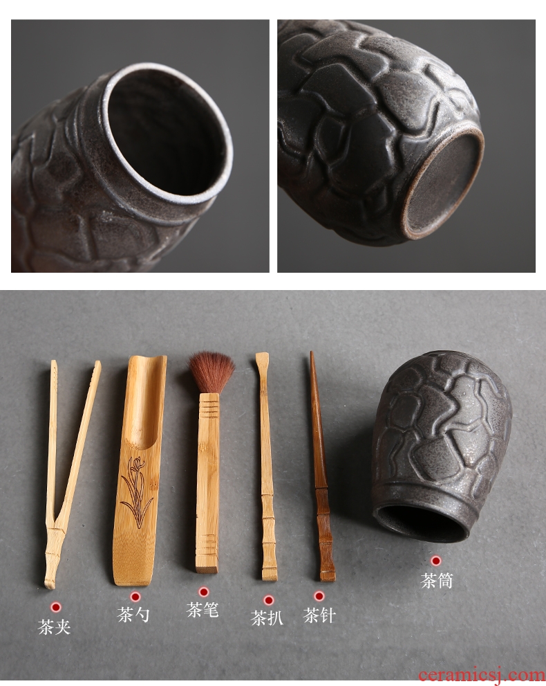 Passes on technique the up bamboo tea six gentleman ceramic kung fu tea set with parts of a complete set of coarse pottery tea art furnishing articles writing brush washer restoring ancient ways