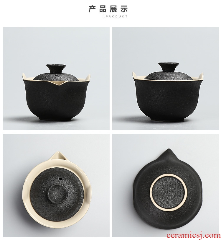 Quiet life Japanese black pottery teapot stone glaze thick black zen tao kung fu tea set hand grasp lid bowl of ceramics