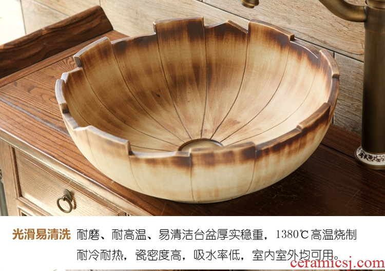 The stage basin round ceramic toilet lavatory basin, art basin wood wind Chinese style of The basin that wash a face to The sink