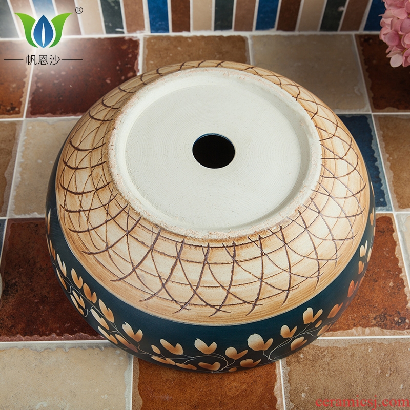 The sink basin round art ceramics on small bowl lavatory basin household basin stage basin of restoring ancient ways