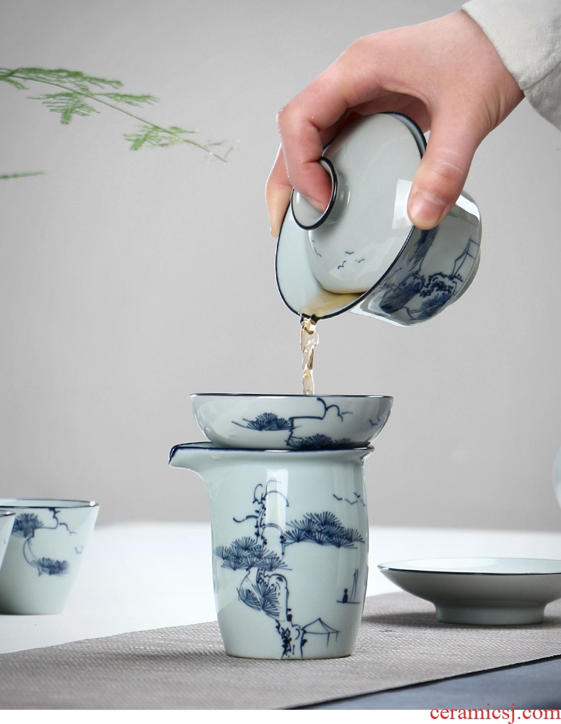 Ultimately responds to jingdezhen antique hand - made kung fu tea set suit household ceramics tureen tea cups of a complete set of simple gift boxes