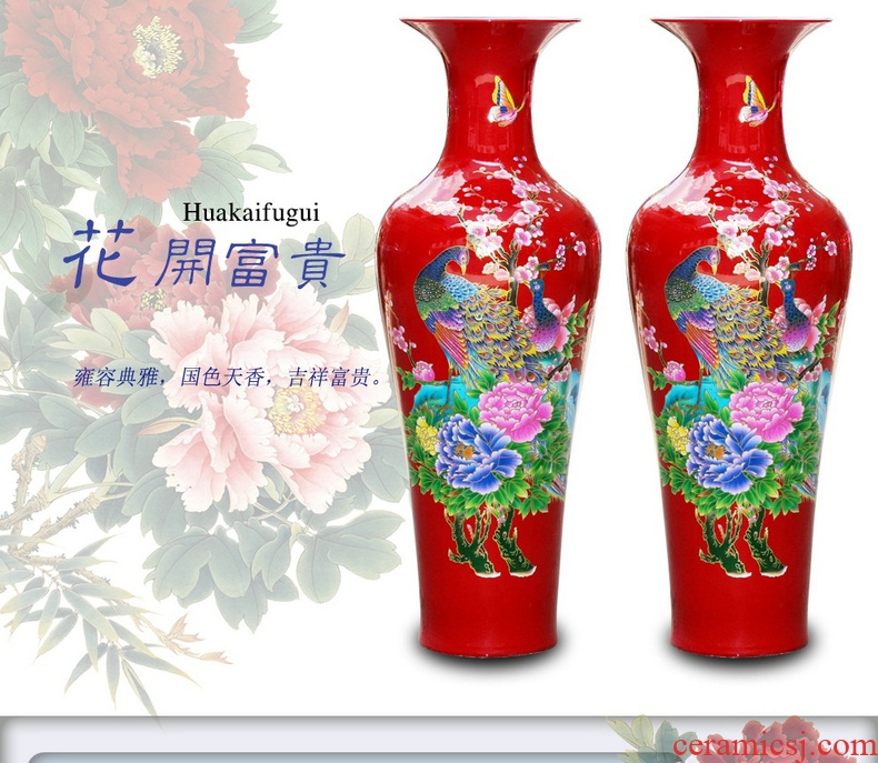 Jingdezhen ceramics China red peony riches and honour the phoenix landing big vase lobby sitting room adornment is placed