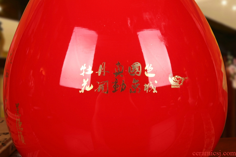 Jingdezhen ceramics China red straw vase peony riches and honour vase wedding gift wedding place decoration