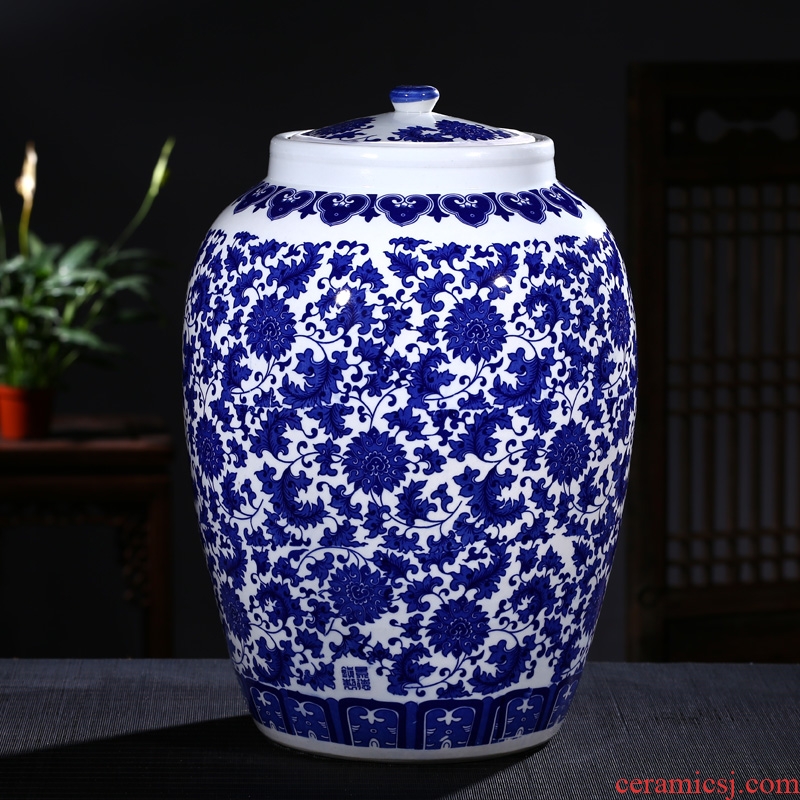 Jingdezhen ceramic barrel 50 kg ricer box with cover storage tank pickled porcelain jar tank oil cylinder cylinder tea